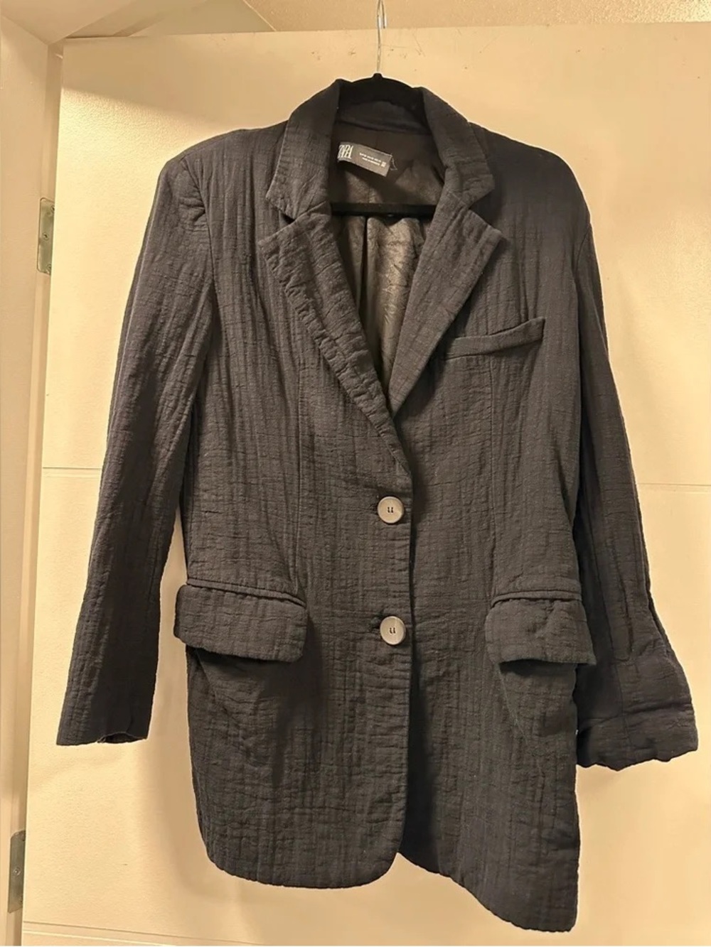 ZARA Oversized Gauze Textured Black Blazer XS | Relaxed Tailored Jacket